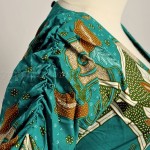 butik baju batik koleksi terbaru, batik fashion, atasan batik baju kerja baby doll batik v neck hijau detail lengan