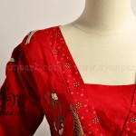 butik baju batik koleksi terbaru, batik fashion, atasan batik baju kerja baby doll batik v neck merah detail