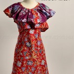 butik baju batik koleksi terbaru, batik fashion, atasan batik baju kerja batik dress pundak ruffle merah