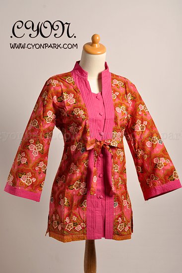 butik baju batik koleksi terbaru, batik fashion, atasan batik baju kerja kebaya kerah koko shocking pink