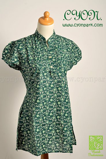 butik baju batik koleksi terbaru , batik fashion, dress batik, mini dress, blouse kerah koko hijau