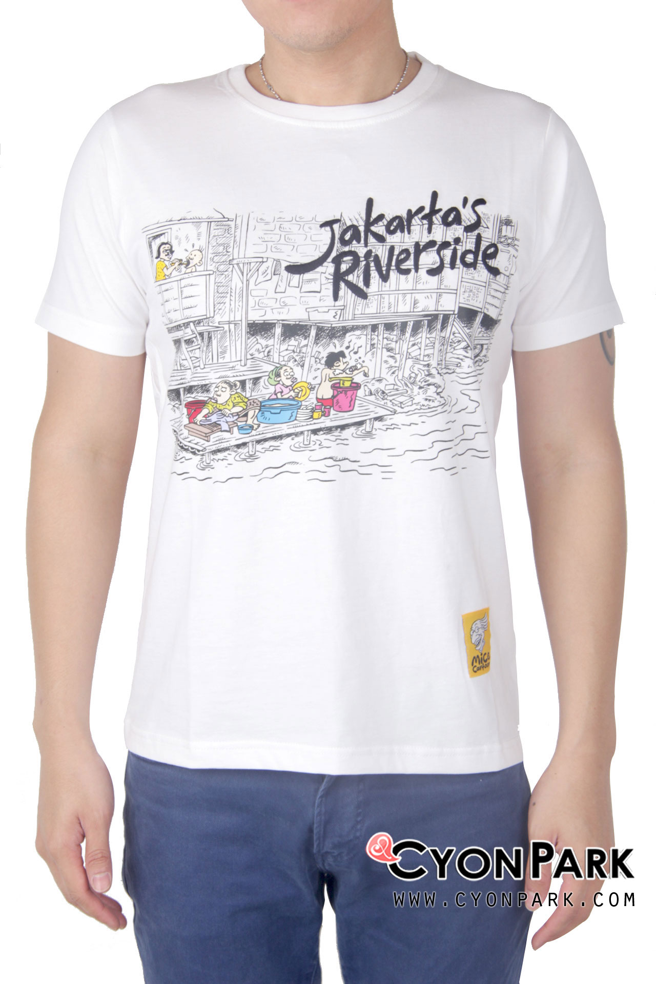kaos-pria,-t-shirt,-baju-pria,made-in-indonesia,-kaos-buatan-dalam-negeri,kaos-komik-indonesia,-comical-tee-jakarta-riverside-white